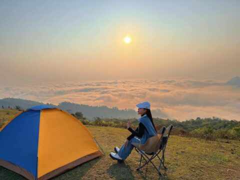 Khoảnh khắc bình minh chạm vào lớp sương sớm, đỉnh Tò Bò biến mình thành một bức tranh thiên nhiên thơ mộng